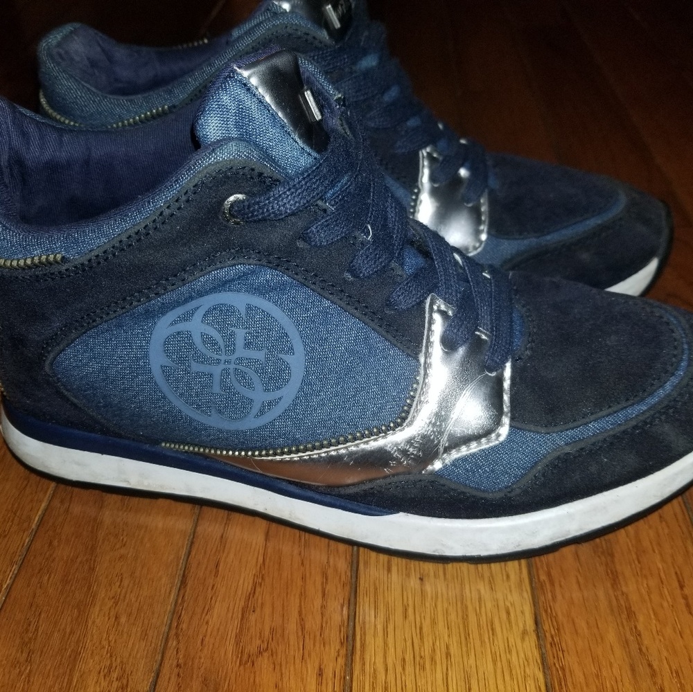 Guess Blue and Silver Mid Top Sneakers
